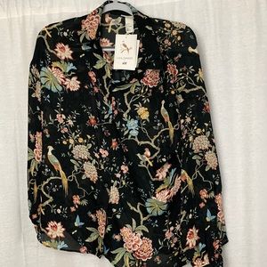 GP & J Baker women’s size 6 blouse birds and branches black lightweight